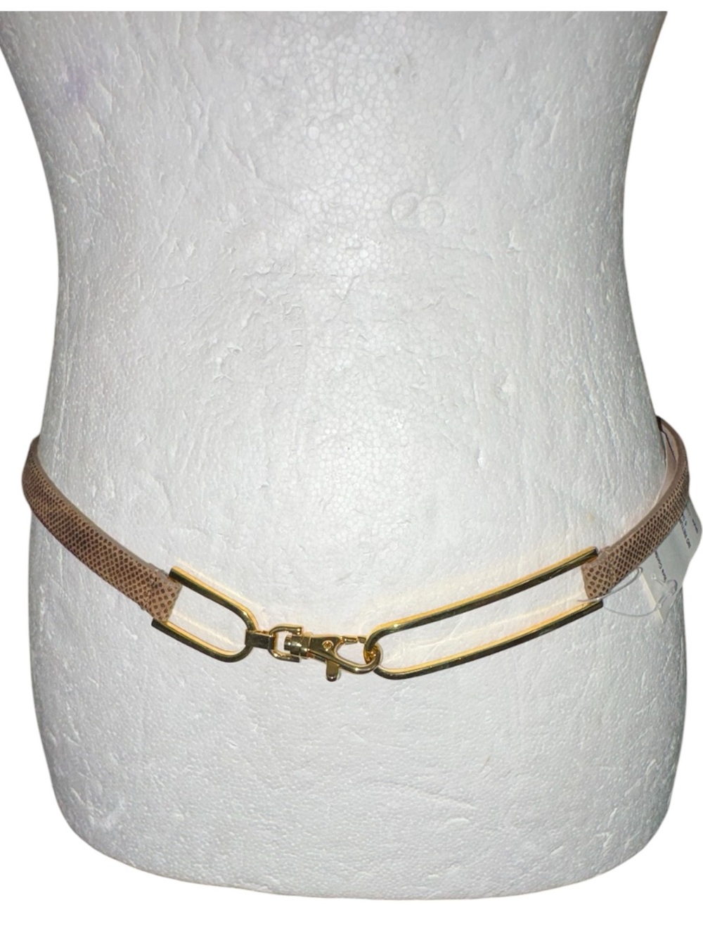 NWT Carlisle Vintage Tan Brown Embossed Leather Gold Clasp Thin Belt - L